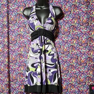 Vibrant Halter Dress with Floral Swirl Pattern